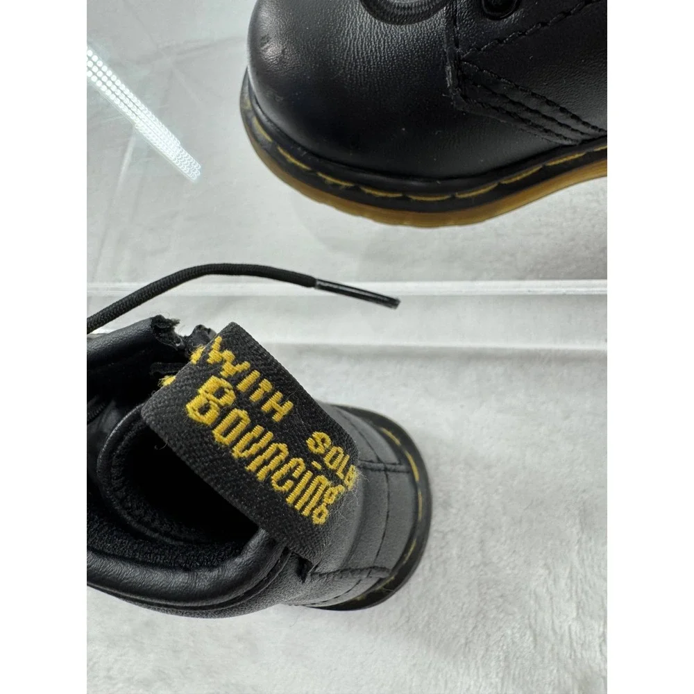 Dr. Martens Brookline Combat Boots Kid 6 Black Leather Lace Up Ankle Side Zipper